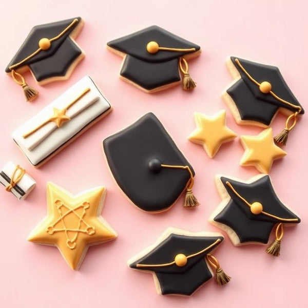 Custom graduation cookies with personalized school colors and class year designs in Sunnyvale California